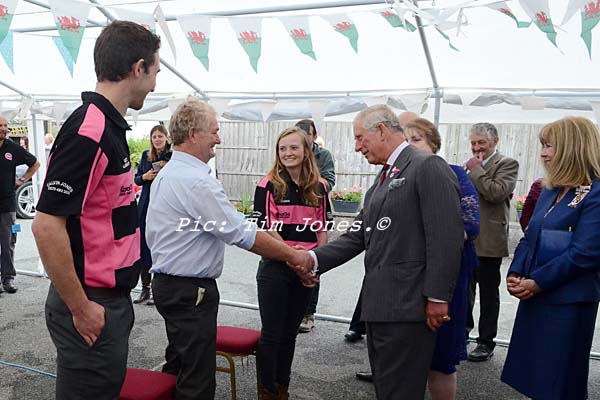 HRH The Prince of Wales meeting friends of the landlady and members of Llanddewi Brefi Young Farmers Club in the marquee at The New Inn 